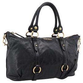 Borsa a mano Miu Miu Vittello Shine in pelle 2way Nero Tono Oro Auth 199341V