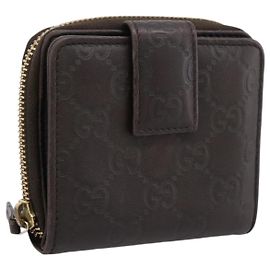 GUCCI GG Canvas Guccissima Wallet Leather Brown Gold 346056 4276 Auth bs36913