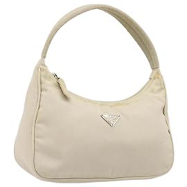 Bolso de accesorios PRADA Nylon Beige Silver Auth 202088