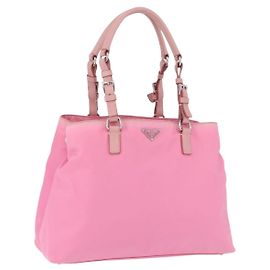 PRADA Handtasche Nylon Rosa Silber Auth 200050A