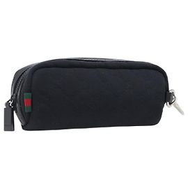 GUCCI GG Canvas Guccissima WebSherry Line Pouch Black Silver 245800 Auth hk4054