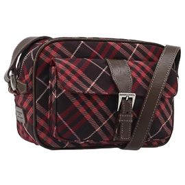 Borsa a tracolla BURBERRY Nova Check Blue Label Nylon Bordeaux Silver Auth am12529A