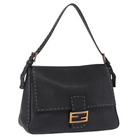 FENDI Selleria Mamma Baguette Schultertasche aus Leder Schwarz Auth yk20809V