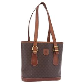 Céline Sac Cabas CELINE Macadam PVC Cuir Marron Ton Or Auth BA15400