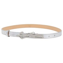 LOUIS VUITTON Cinto Narrow Belt Leather 80/32 Silver LV Auth 202107