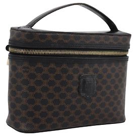 Céline Borsa a mano porta trucchi CELINE Macadam Canvas PVC Pelle Nero Oro Auth 199395