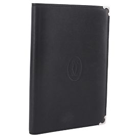 Carteira CARTIER de couro preto prata Auth bs36836A