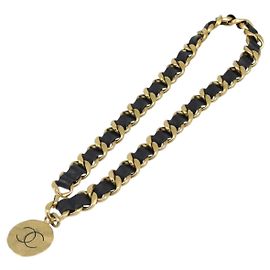 Cintura a catena CHANEL Metallo 29.1'' Nero Oro CC Auth bs36890V