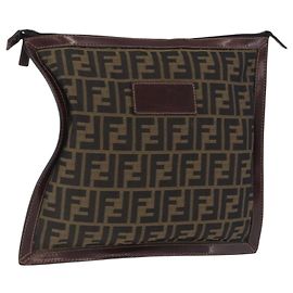 Pouch FENDI Zucca Canvas Nero Marrone Auth 197691