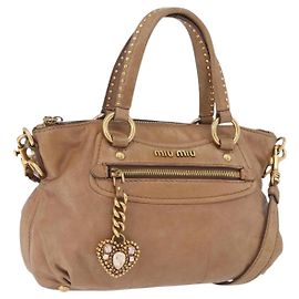 Borsa a mano Miu Miu in pelle 2way Beige Gold Auth 199396A