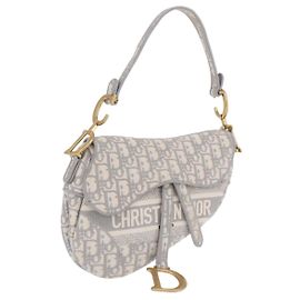Christian Dior Trotter Canvas Saddle Oblique Tasche Grau Gold Auth 199836SM