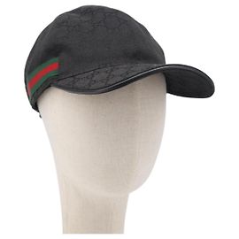 Cappello GUCCI GG Canvas Web Sherry Line Nero Tono Oro 200035 Auth 202104A