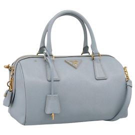 PRADA Boston Bag Saffiano Leder 2way Hellblau Gold Auth 201928A
