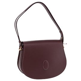 Bolsa de ombro CARTIER Must Line em couro Bordeaux Gold Auth am12521V