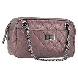 Borsa a tracolla CHANEL 2.55 Matelasse in pelle rosa con catena e CC argento Auth yk20882V