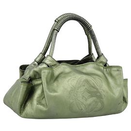 Borsa a mano LOEWE Nappa Aire Anagram in pelle Verde Oro Auth ka6026