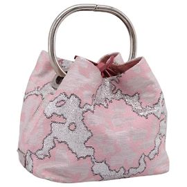 PRADA Brokat-Handtasche Seide Rosa Silber Auth 199363SAM