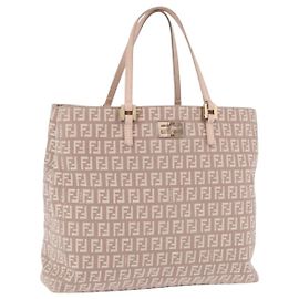 FENDI Zucchino Canvas Tote Bag Beige Gold Auth ka5989A