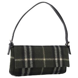 Borsa a Tracolla Burberrys Nova Check Lana Verde Argento Auth 202175A