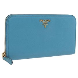 PRADA Langbörse aus Safiano-Leder Hellblau Gold Auth 202031V