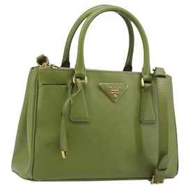 Sac à main PRADA Galleria Saffiano 2way Green Gold Tone Auth 199533A