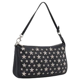Jimmy Choo Accessory Pouch Leather Black Silver Auth 202164A