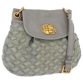 Bolsa de Ombro Miu Miu Camurça Cinza Tom Dourado Auth 200371A