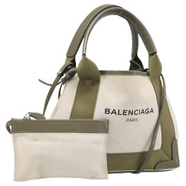 Borsa a mano BALENCIAGA Navy Cabas XS in pelle 2way White Silver 390346 Auth ka6043A