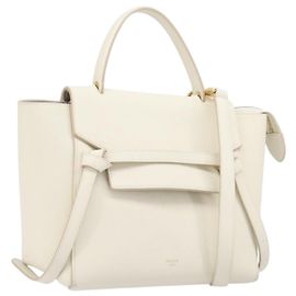 Céline CELINE Small Belt Hand Bag Leather 2way White Gold Auth hk4050V