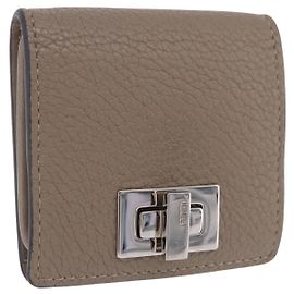 FENDI Peek A Boo Coin Purse Leather Gray Silver Auth 199851A