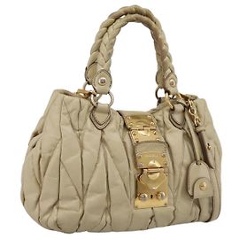 Borsa a mano Miu Miu in pelle 2way Beige Tono Oro Auth 167578A