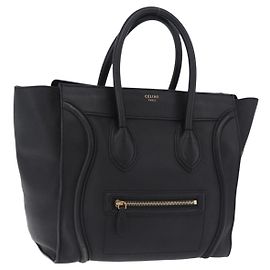 Céline CELINE Luggage Mini Shopper Hand Bag Leather Black Gold Auth 199051A