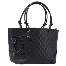 CHANEL Cambon Line Matelasse Tote Bag Leder Schwarz Silber CC Auth 201902V