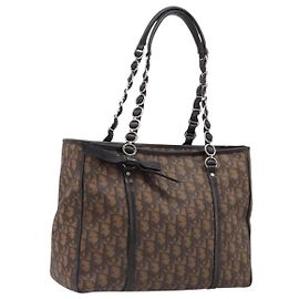 Borsa a catena Christian Dior Trotter Canvas PVC Romantic Brown Silver Auth 201909V