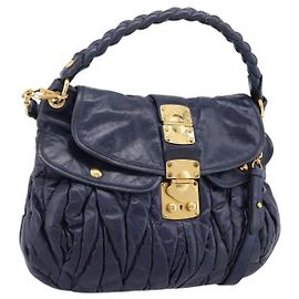 Borsa a mano Miu Miu Matelassé in pelle 2way Navy Gold Auth 199410V