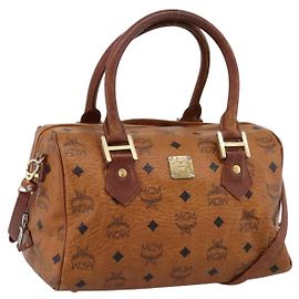 Borsa a mano MCM Vicetos PVC Pelle 2way Marrone Tono Oro Auth 200849
