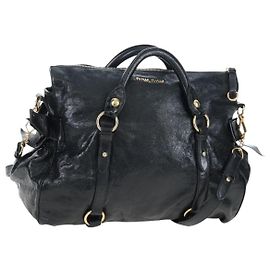 Borsa a mano Miu Miu con fiocco laterale in pelle 2way Nero Oro Auth am12564V