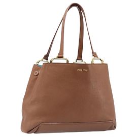Miu Miu Handtasche Leder Braun Goldton Auth 199360V