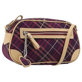 BURBERRY Nova Check Blue Label Schultertasche aus Canvas Bordeaux Silber Auth hk4042V