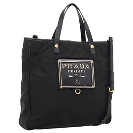 Borsa a Mano PRADA Nylon 2way Nero Tono Oro Auth 202114