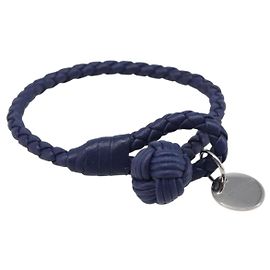 BOTTEGA VENETA INTRECCIATO Armband Leder Navy Silber Auth BA15456V