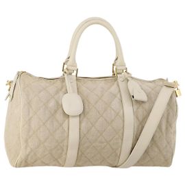 Borsa Boston Matelassé CHANEL in tela 2way Beige con dettagli tono oro CC Auth 196428A