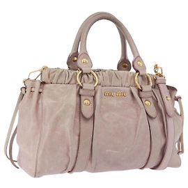 Sac à main Miu Miu Vittero en cuir 2way Rose Ton Or Auth 200147V