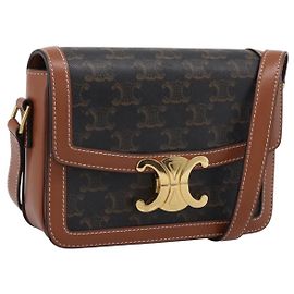 Céline Borsa a spalla CELINE Triomphe PVC Pelle Marrone Tono Oro Auth 199806SM