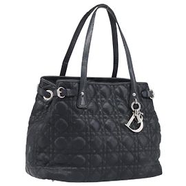Bolso de mano Christian Dior Canage Lona recubierta Negro Plata Auth bs36970