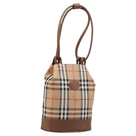 Borsa a tracolla Burberrys Nova Check Canvas Beige Gold Auth 199830A