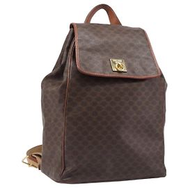 Céline CELINE Macadam Canvas Backpack PVC Leather Brown Gold Auth 197605