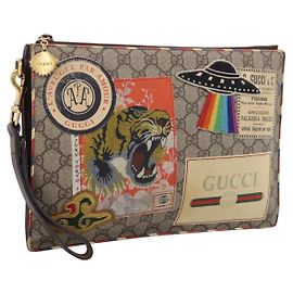Borsa a pochette GUCCI GG Supreme Courier PVC Beige 473915 Auth 201932A