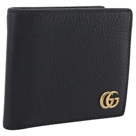 GUCCI GG Marmont Bifold Wallet Leather Black Gold 428725 Auth bs36915