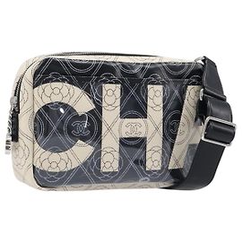 Borsa a tracolla CHANEL COCO Mark Camelia PVC Pelle Nero Bianco CC Auth 200139SAM